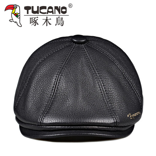 Woodpecker Autumn and Winter Genuine Leather Hats for Middle-aged and Elderly Men Sheepskin Octagonal Hat Fashion Duck Bill Newsboy Beret Trendy Painter Black Sheepskin Thin Style (No Ear Protection) XL (57-58cm) Small Internal Adjustment