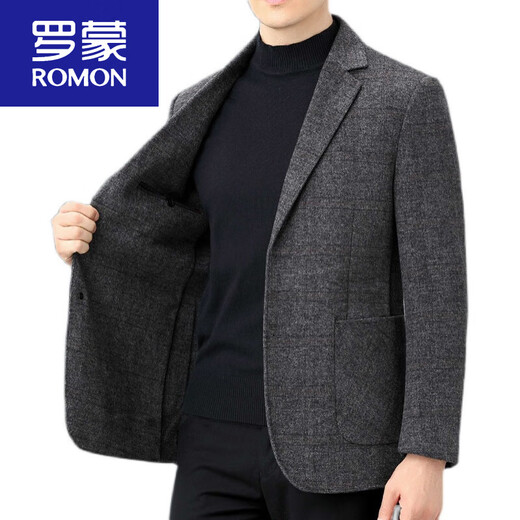 ROMON double-sided cashmere thickened men's suit 2025 autumn and winter men's woolen suit jacket simple suit dark gray (thick* style) S 165 suitable for weight 102-122