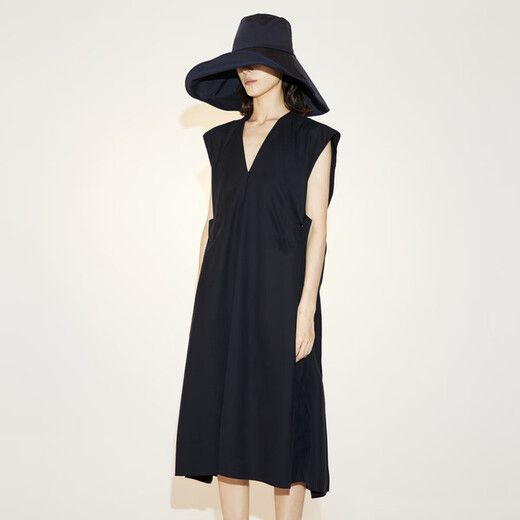 LESS Spring French Dress Feminine V-neck Back Bow Waist Sleeveless Skirt 2N3G12250 409/Black Navy M