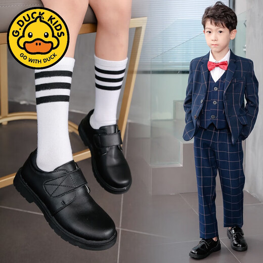 
G.DUCKKIDS boys' leather shoes school performance shoes cowhide leather two-layer leather black boys primary and secondary school students Velcro casual etiquette shoes 9903 (size smaller size) Size 35/shoe length 22.2cm