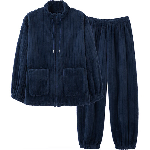 Mrs. Slee Sleep TIGHT pajamas couple wear for one man and one woman winter coral velvet thickened velvet zipper simple warm wearable home clothes QHR96122-Men's L