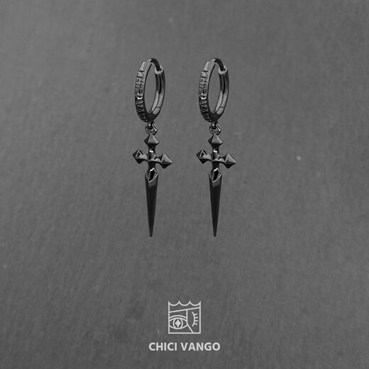 CHICI VANGO Black Gold Cross Sword Earrings Gothic Dark Style Trendy Personality Cross Earrings for Men and Women Single