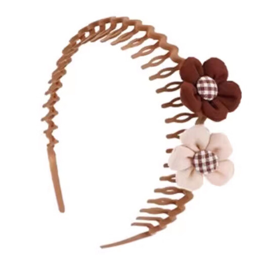 Daiyan children's coffee-colored flower headband for little girls that does not hurt broken hair and organizes artifacts with toothed anti-slip cartoon cute headband milk coffee-colored toothed hairband random 2-piece set