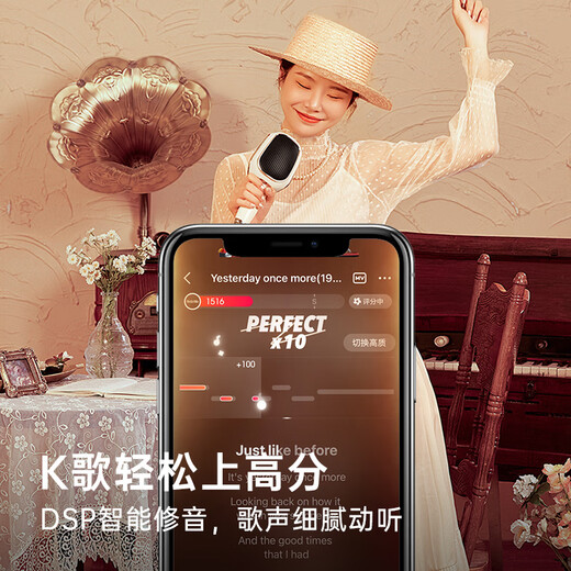 MeiNiao audio HelloMic handheld karaoke microphone microphone audio integrated microphone wireless karaoke song recording home ktv wireless bluetooth home outdoor pepper white (travel size)