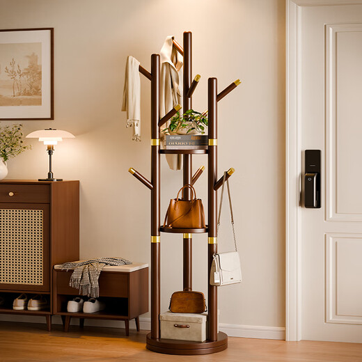 Jiayi Rotating Coat Rack Solid Wood Clothes Rack Floor Standing Solid Wood Bedroom Clothes Rack Multifunctional Clothes Rack