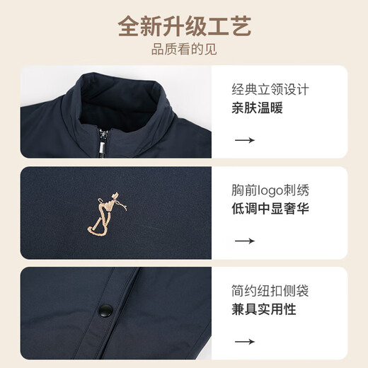 Caizi Men's Padded Jacket Autumn and Winter Warm Embroidered Jacket Autumn and Winter Thick Windproof Stand Collar Cotton Top for Men