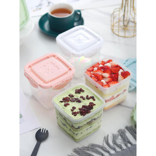 Le Yingfan box mousse thousand layer packaging box cheese yogurt dessert reusable soy milk box 650ml white jar transparent scale + fork spoon 1 piece 1000 pieces