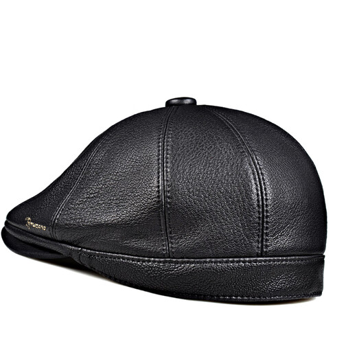 Woodpecker Autumn and Winter Genuine Leather Hats for Middle-aged and Elderly Men Sheepskin Octagonal Hat Fashion Duck Bill Newsboy Beret Trendy Painter Black Sheepskin Thin Style (No Ear Protection) XL (57-58cm) Small Internal Adjustment
