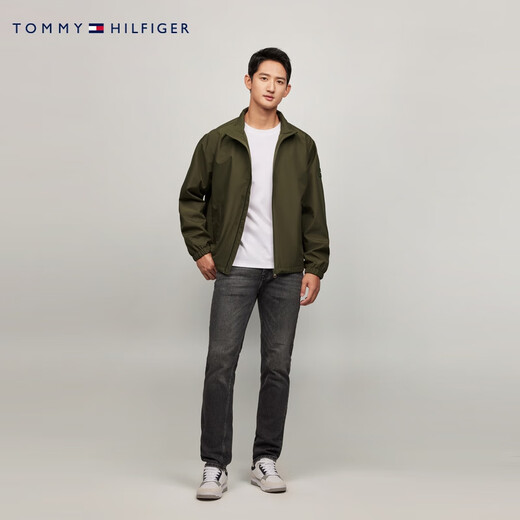 TOMMY HILFIGER Run away from the city, autumn and winter men's windproof and waterproof outdoor leisure sports stand collar jacket, military green RBN L (recommended 150-165Jin Jin equals 0.5kg)