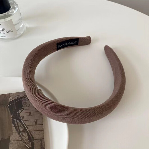 Jing Nian's new simple solid color heightening headband thickened sponge wide-brimmed headband face wash Japanese all-match high-end headwear hair accessories dark brown color 1 piece