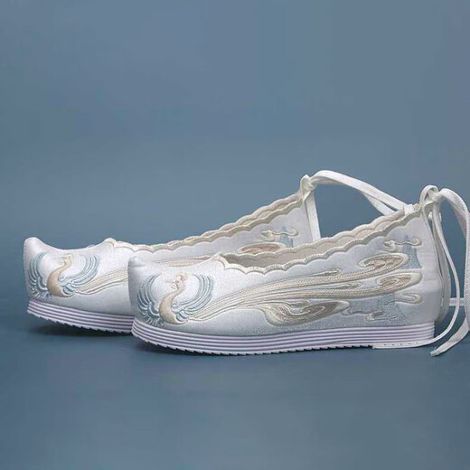 西儿 汉服鞋秀禾鞋花边绣花鞋女古风鞋子布鞋马面裙鞋子内增高古装翘 汉服鞋【花边凤连山白】 38