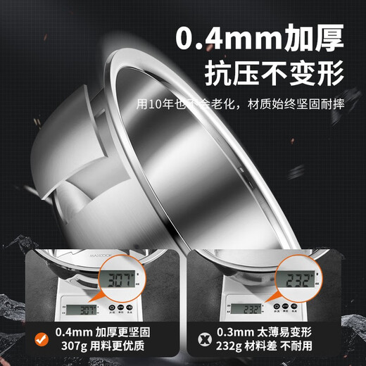 MAXCOOK stainless steel basin, dish basin, seasoning basin and basin, enlarged and thickened saucepan, stainless steel vegetable basin and basin, stainless steel saucepan 30CM/MCWA-017