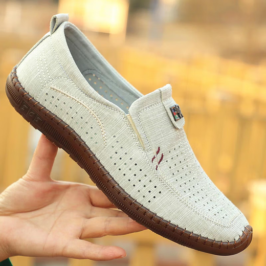 Changxiang Huili Old Beijing Cloth Shoes Men's Autumn and Winter Breathable Casual Shoes Men's Ice Silk Canvas Shoes Slip-On Lazy Dad Shoes FH-Yuyuan Hollow-33 Gray 41