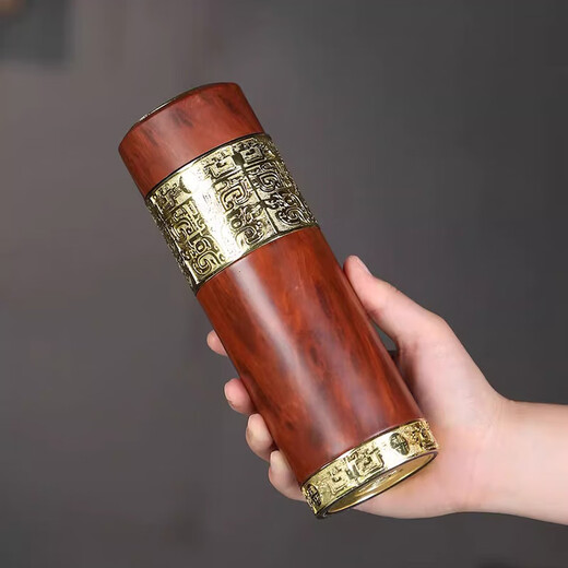 Jinxuantang Yixing Taza Termo de Té con Forro de Arcilla Púrpura para Hombres Regalo Conmemorativo del Día del Padre de Jubilación de Alta Gama Grabado Personalizado Phnom Penh de Grano de Madera Roja - Taza Recta 320ml