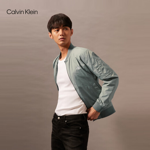 Calvin KleinJeans Spring and Autumn Men's Business Casual Commuting Embroidered Letters ck Baseball Collar Bomber Jacket PFF-Slate Gray M