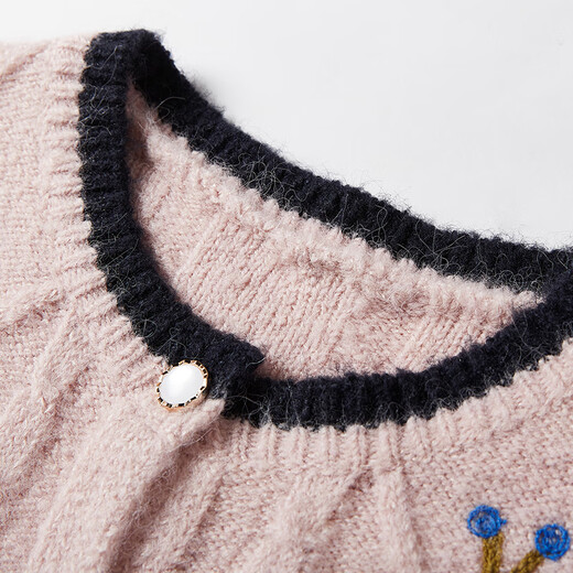 Xiangying Pink Cable Sweater Cardigan Women's 2025 Winter New Round Neck Wool Flower Short Knitted Jacket Gray Pink S 155/80A/85-95Jin Jin equals 0.5 kg