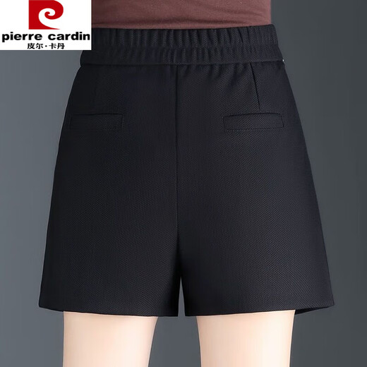 Pierre Cardin elastic waist shorts for women, loose and slim, 2025 autumn and winter new high waist 200 Jin equal to 0.5 kg, fashionable casual boots and pants for outer wear, black XL 115-125 Jin equal to 0.5 kg