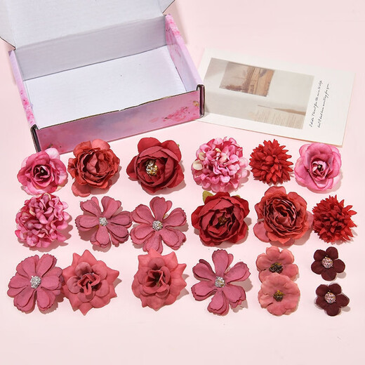星恒梦仿真花绢花花朵痛包装饰假花材料手工diy头饰花环婚庆胸花材料包 仿真花绢花粉色一套20朵
