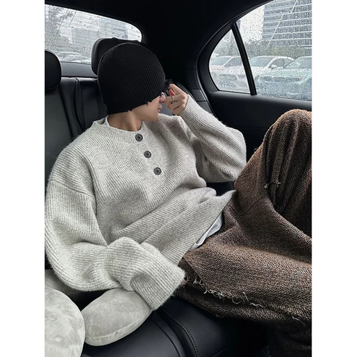 7 excellent products Lazy style sweater for men in autumn and winter new style retro Henry collar woolen sweater jacket loose top for men SBXS-S32 light gray M