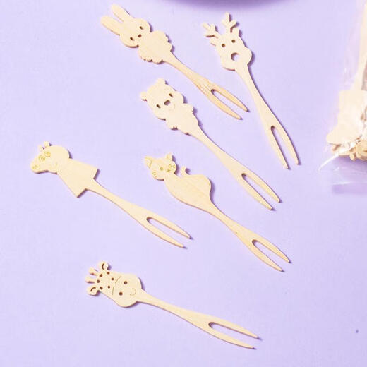 Magic Bean Shenghuo Cute Fruit Fork Disposable Cartoon Fruit Picks High-Looking Bamboo Picks Children's Food Grade Bamboo Picks First Grade Cartoon Fruit Forks 10cm -50 Count