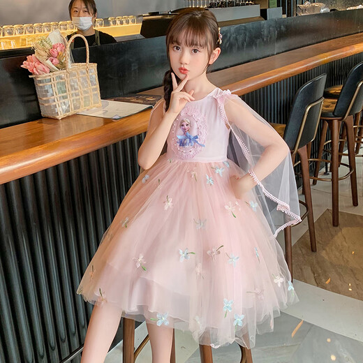 
Anneyol Snow White Skirt Frozen Girls Summer Dress Medium-Grand Children's Baby Spring and Autumn Puffy Gown Skirt A841 Pink 110