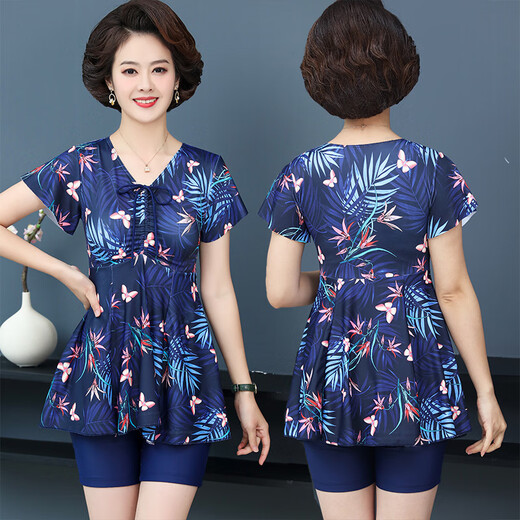 Yu Zhaolin swimsuit for middle-aged and elderly mothers, large size split skirt, conservative belly-covering, slimming five-point pants, hot spring swimsuit