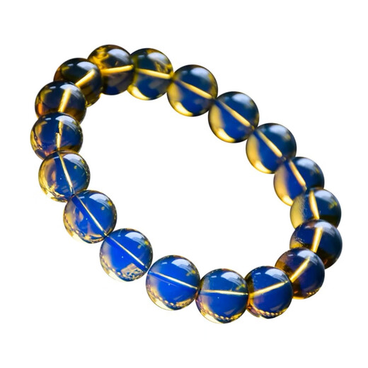 Fat Donglai same style blue amber bracelet 8A water purified round beads gold amber simulation amber bracelet 108 beads for men and women blue amber bracelet + gift box 8mm blue amber bracelet