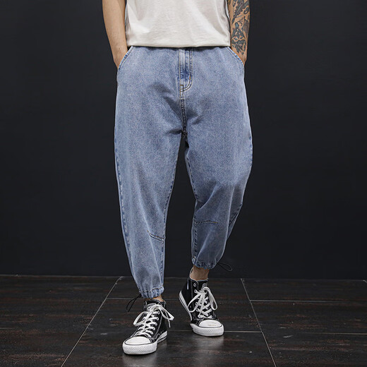 Jeans de nueve puntos de pierna ancha de talla ancha de planta grande más grasa para hombres Pantalones de papá grasos de moda de primavera y otoño