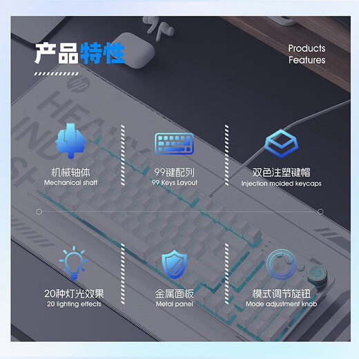 HP GK100s wired mechanical keyboard 99-key full-key hot-swappable ergonomic design League of Legends CrossFire dedicated e-sports gaming keyboard metallic gray keyboard and mouse set green axis