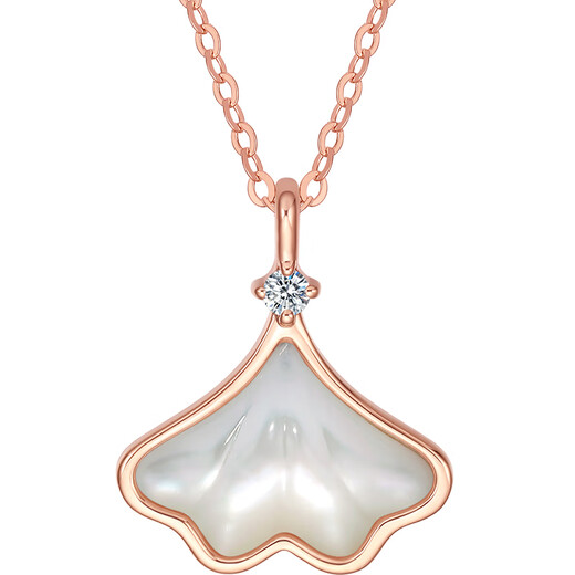 Saturday Fu Hong 18K Gold Necklace Small Almond Mother-of-pearl Diamond Necklace Birthday Gift J0611924 40+5cm