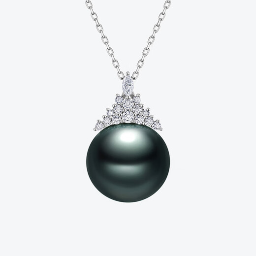 Meluxe Mui Ne 18K gold seawater pearl Tahitian black pearl pendant Ice Queen series birthday gift for wife platinum gray 14-14.5mm + diamond 0.29ct