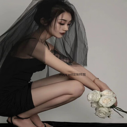 Mays Will retro Halloween black veil mesh organza goth dark party cos writing photo birthday gift lover black double layer nude gauze 40-50 hairpin style