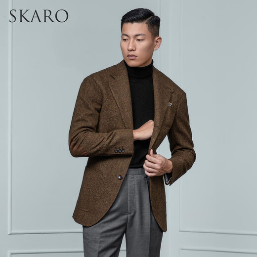 SKARO【400g纯羊毛】休闲西服男高级感西装外套商务单西秋冬季新款棕色 棕色人字纹SKV931（秋冬款） 44