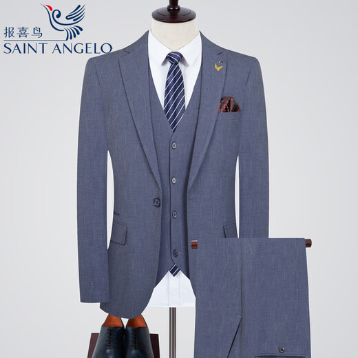 Angel Bird two-piece suit men's business casual formal dress groom wedding banquet dress suit jacket 502 gray stripes (back center slit) one button 46 165/ (recommended 90-120 Jin Jin equals 0.5 kg)