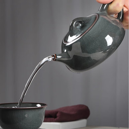 Langting Yafang Longquan celadon tea set complete set of high-end home and office handmade ceramic kung fu tea set covered bowl teapot tea cup iron tire stone ladle pot seventeen-head tea set