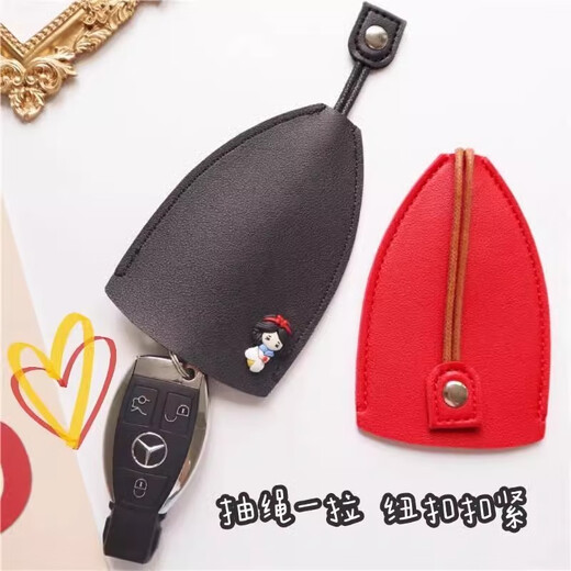 汽车钥匙包创意抽拉式可爱个性女大容量收纳大众奔驰通用迷你手机 抽拉式钥匙包-黑色-招财猫-1个