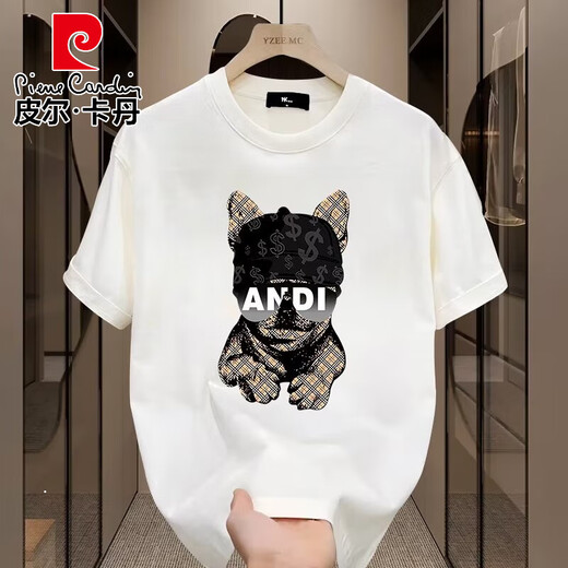 皮尔卡丹欧美潮牌夏季纯棉短袖t恤男2025新款体恤宽松大码情侣装男士半袖 V691黑色 S