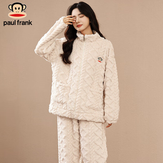 Big Mouth Monkey Big Mouth Monkey Couple Pajamas Winter Coral Velvet Jacquard Plus Velvet Thickened Home Clothes Women's Autumn and Winter Can Be Weared Outer Suit