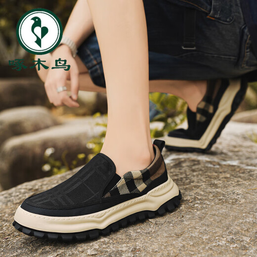 Specht Herrenschuhe 2025 Neue Frühlings-Männer ein Fuß alte Peking-Leinwandschuhe Fahren Sie dicker Sohle Non-Slip Sport Casual Shoes Black 40 40