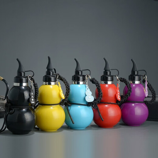 Yuhua gourd kettle 1000 ml insulated cup Myth 36 Wukong stainless steel sports cup outdoor large capacity Bagua sticker + 400ml black - Myth gourd - tied fairy rope 1L 316 stainless steel material / insulated wine bottle