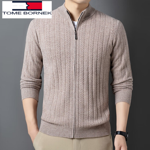 TOME BORNEK Tommy Tommy Men's Wool Knitted Cardigan Autumn and Winter Business Loose Sweater Long Sleeve Half Turtle Collar Jacket Casual Spring Jinhua Camel S 165