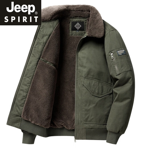 JEEP SPIRIT velvet thickened jacket men's winter new middle-aged and elderly dad's cotton coat lamb velvet casual sports jacket new product black 3XL