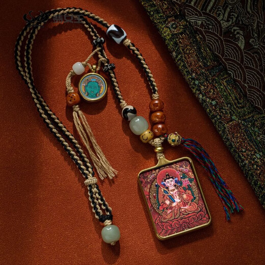 Shixiang hand-painted Tangxi Tibetan zodiac natal image hand-painted hand-woven pendant men's and women's necklaces hanging jewelry hanging paintings Sheep and Monkey-Dari