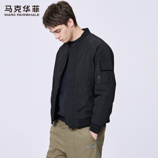 Mark Huafei simple quilted baseball collar jacket men's 2025 autumn and winter new trendy versatile pilot jacket 1050 black 001 M 170