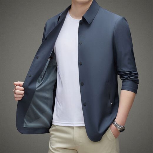 Lilan spring jacket men's thin top middle-aged men's business casual mulberry silk jacket lapel jacket navy blue M 170/88