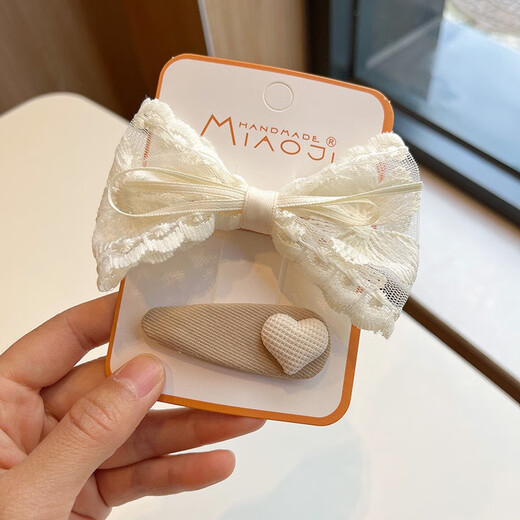 Korean style lace bow clip children's embroidered flower hair clip baby retro hair clip pearl bow pair