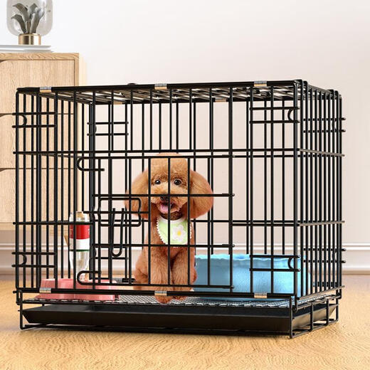 Special dog cage for teacup dogs, small dog indoor household with toilet dog house house folding outdoor car dog cage pink 35*25*33 (2Jin Jin is equal to 0.5kg) tray + double bowl + foot pad + doghouse