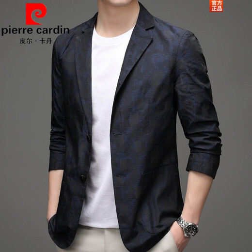 Pierre Cardin Spring and Autumn Blazer Men's 2025 New Casual Thin Unisex Men's Fashion Korean Printed Slim Small Suit Blue XL 180 Suitable for 150-165 Jin Jin equals 0.5 kg