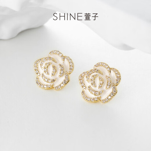 SHINE Camellia Elegant Earrings Flower Earrings Design Earrings Spring Atmosphere Earrings Birthday Gift Gold