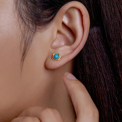 Diamond Yellow 18K Gold Turquoise Stud Earrings for Women Round Gemstone Earrings for Colorful Treasures for My Wife as a Birthday Gift for My Girlfriend Yellow 18K Gold Turquoise 4mm/Pair